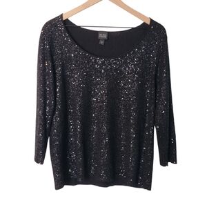 Eileen Fisher Black Sequin Top L